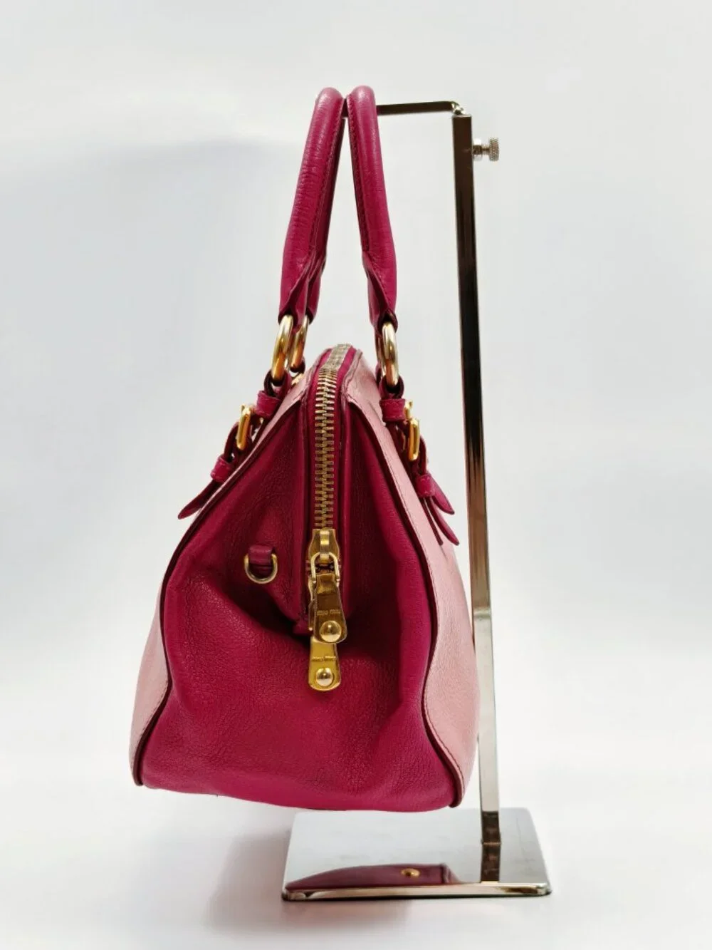 Miu Miu Two-Tone Pink Madras Leather Dome Satchel Crossbody Bag